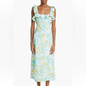 Zimmermann Aqua and Light Blue Floral Ruffle Maxi Dress